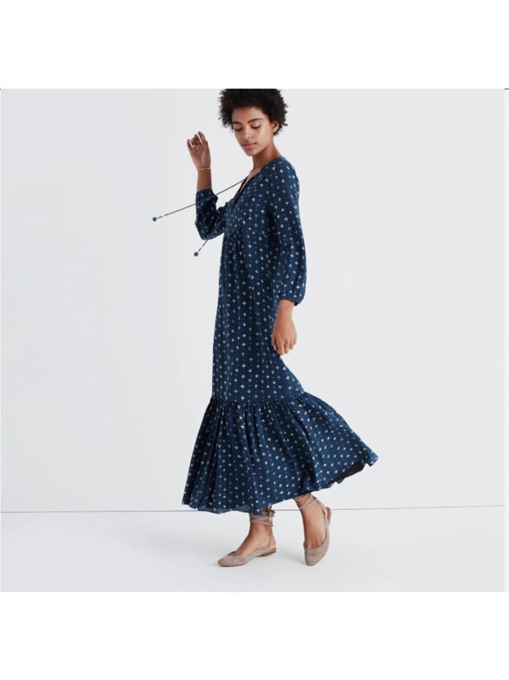 Madewell Silk Medallion Dot Maxi Dress in Coin Black Sea Sz 2
